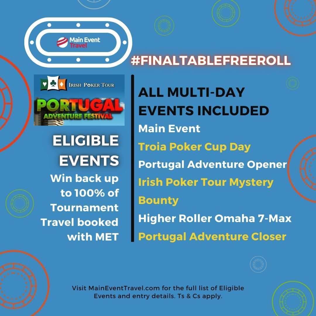 Book a Playcation in Portugal with @MainEventTravel this Summer and you could Freeroll your next Poker Trip!

@IrishPokerTour #FinalTableFreeroll #PortugalAdventure