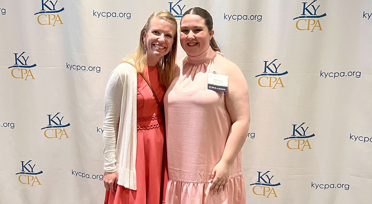 Accounting instructor Melissa Mattox '07 and Katherine Foster '25 attended a recent Kentucky Society of Certified Public Accountants awards banquet. Foster and Taylor Roark '25, not pictured, received scholarships from the KyCPA (Mattox is on the Board of Directors). @KyCPANews