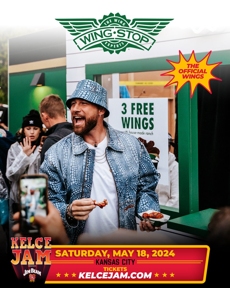 🌟 It’s official! 🌟 @Wingstop is back in the spotlight at #KelceJam, serving up their signature hand sauced-and-tossed wings and house made ranch. Swing by for free samples of their iconic Hickory Smoked BBQ at this year’s festival!