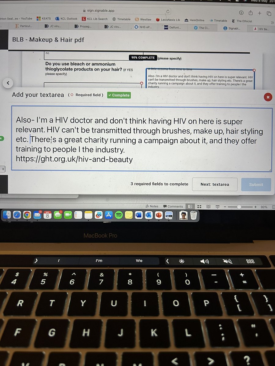 Completing the worlds longest form ahead of my wedding hair and makeup trial The form included question about HIV. I wrote this. Hope it won’t be awkward next Sunday… @GeorgeHouseTrst @misterknight