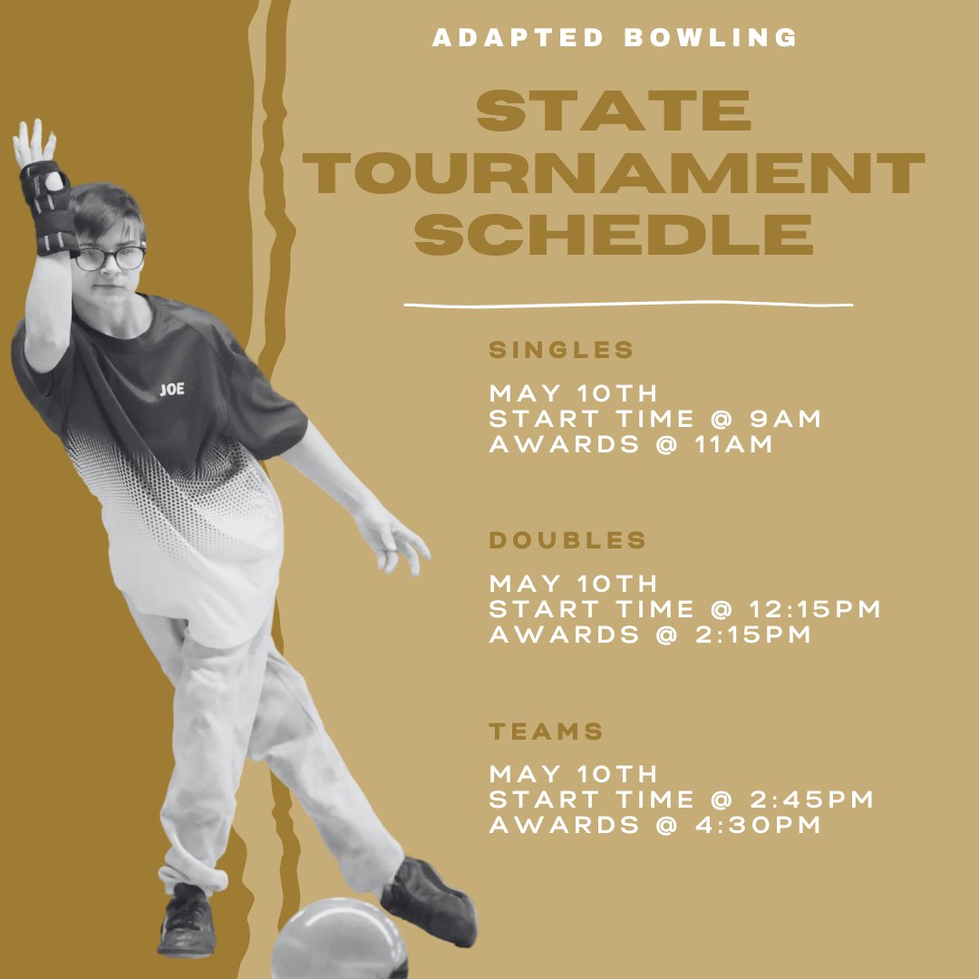 The Adapted Bowling State Tournament is today! View the schedule, program, results and more here: mshsl.org/adaptedbowling… Award ceremonies will be streamed by NSPN.tv Streams are free and will start at approximately 11 a.m., 2:15 p.m. and 4:30 p.m.