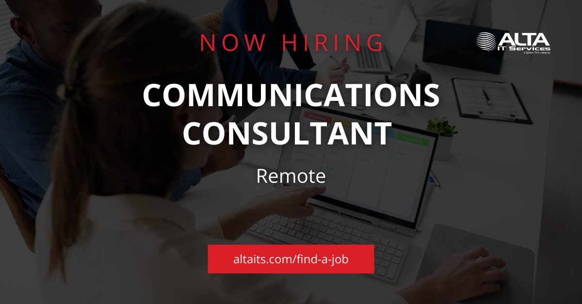 ALTA IT Services is #hiring a Communications Consultant for #remote work. 
Learn more and apply today: jobs.systemone.com/job/communicat… 
#ALTAIT #JobOpening #RemoteWork #CommunicationsConsultant #StrategicCommunications #DigitalMarketing #Presentations  #SeniorLeadership #Analytics