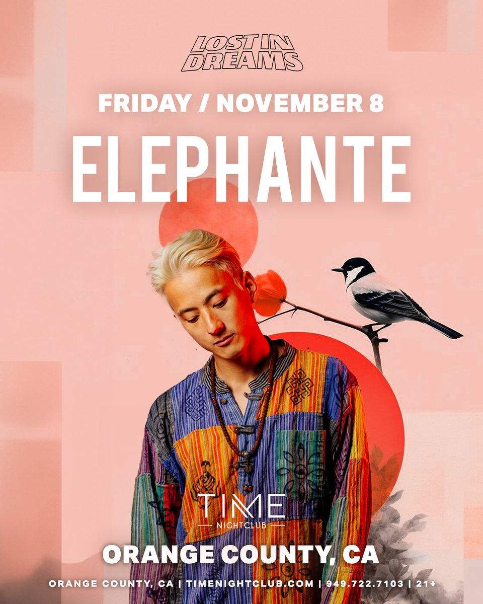 Get lost in the glow of @iamtheELEPHANTE's captivating melodies for #itslostindreams on Friday, 11/8. ☀️ Early Bird tickets are on sale now ☁️✨→ lostindreams.co/elephante-oc