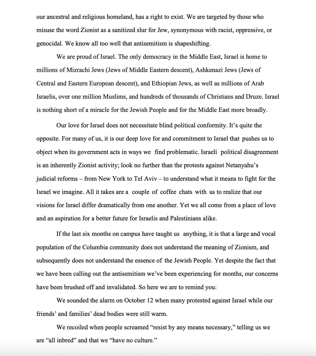 AJCGlobal's tweet photo. Over 250 Jewish students at Columbia University have signed a letter everyone should read — detailing their experiences on campus over the past six months.

We commend these students for giving a powerful voice to their identity as Jews and their proud connection to Israel.

https://t.co/7F0CLKZ9az