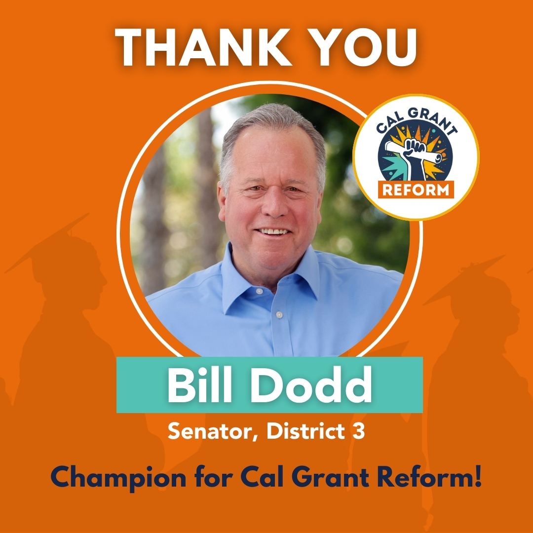 The Cal Grant Reform Coalitions recognizes the following Senators for their support of much needed #CalGrantReform. Thank you @SenSusanRubio @SenMariaEDurazo @JoshNewmanCA @SenBillDodd for your visionary support of college students!#CalGrantChampions