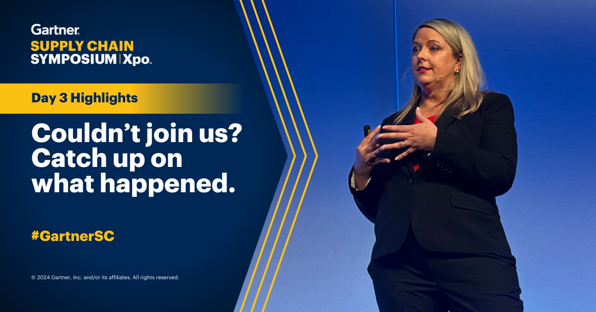 Catch up on #GartnerSC Day 3. Highlights from the day include: ✅ #SupplyChain #technology trends ✅ SCP tech ✅ #GenAI and supply chain talent Learn more on the Gartner Newsroom: gtnr.it/scpr3