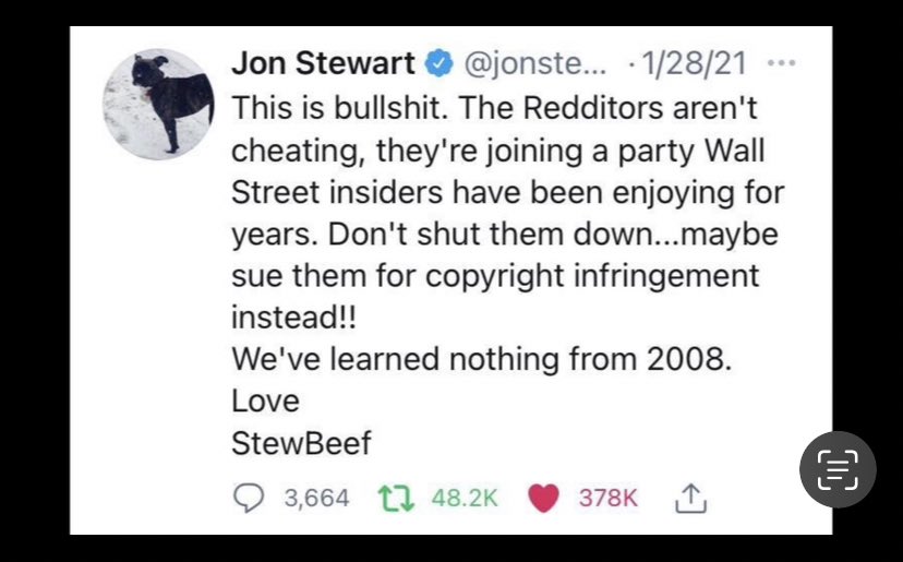 Why would @jonstewart delete this banger of a twat ?

#GameStop