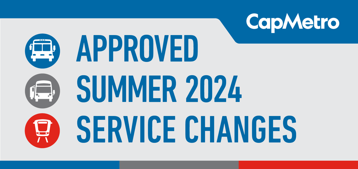 Approved changes will be implemented on Sunday, May 26: -Transitioning to summer-level service on all UT Shuttle routes -Minor schedule adjustments to improve on-time performance More info: CapMetro.org/summer2024