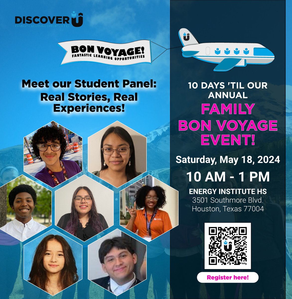 ✨We're just 10 days away from our annual Family BonVoyage event at Energy Institute HS! Join us for summer 2024 FLO info, and hear from our Student Panel!! This is a mandatory event for all students accepted to a FLO this summer, so register NOW!☀️✈️#ExperienceMatters #DiscoverU