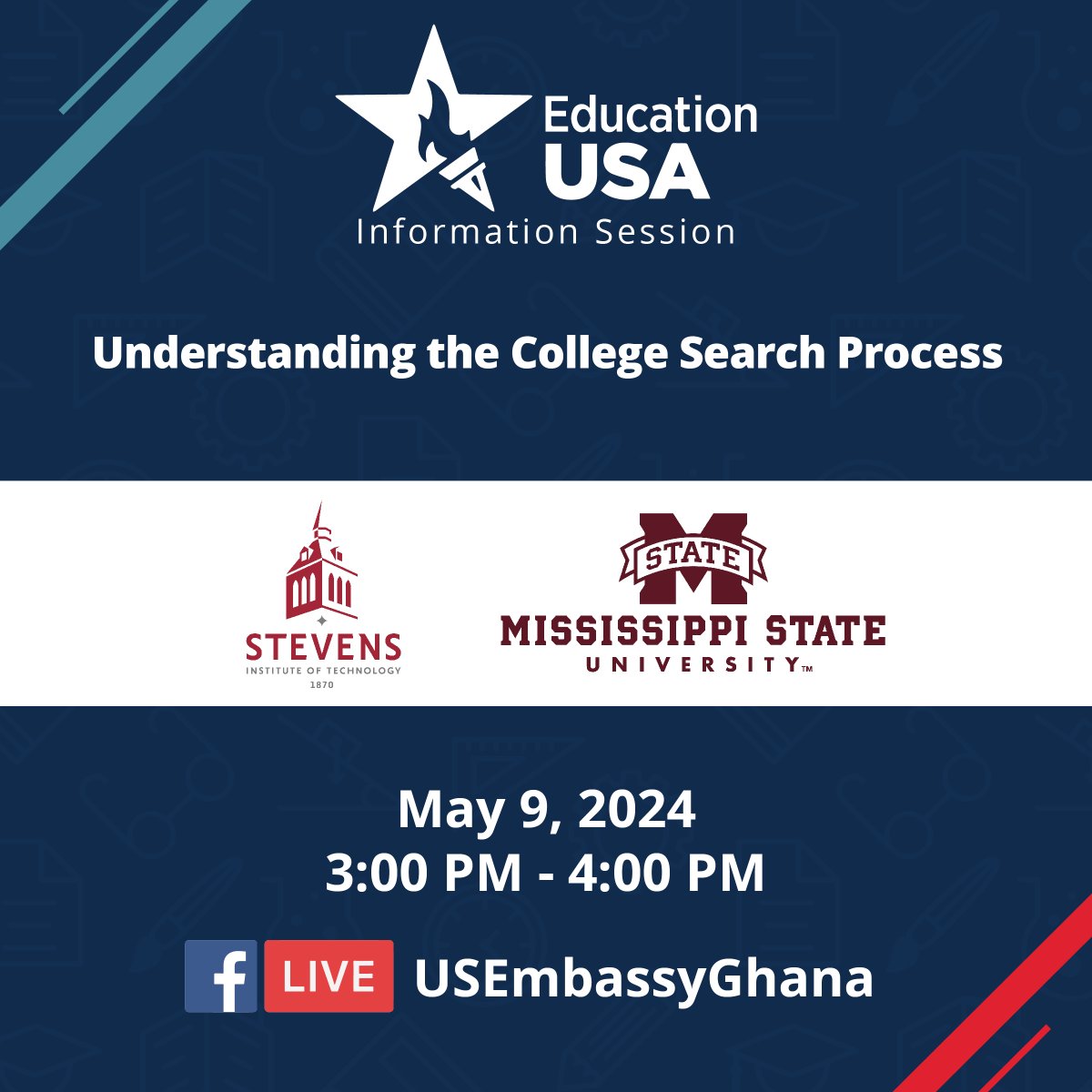 Join us for an EducationUSA Facebook Live Information Session at 3pm GMT on May 9, 2024.