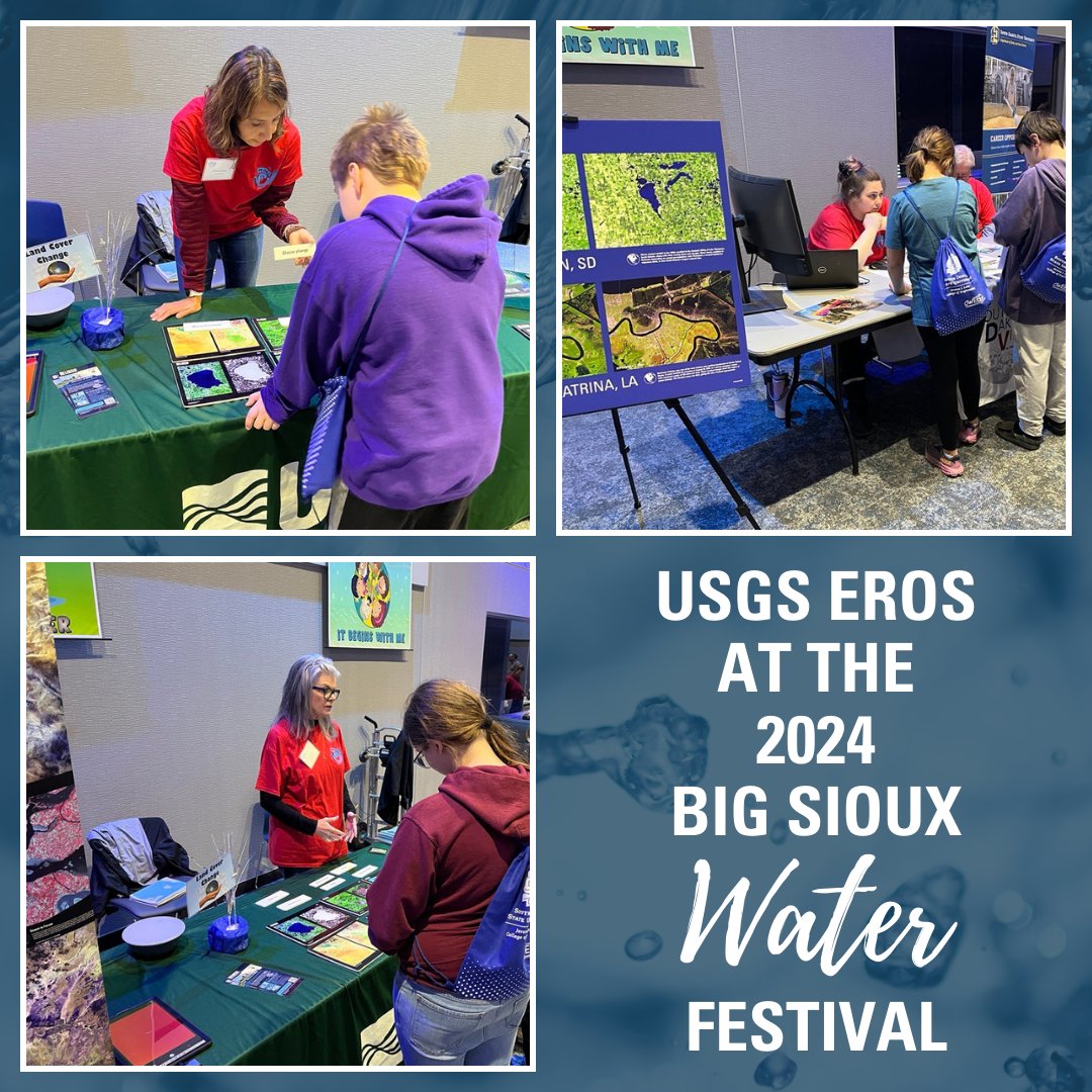 Hundreds of fifth graders splashed into the world of water science at the Big Sioux Water Festival at #SDState! USGS EROS and @AmericaView engaged with local students to show them how #SatelliteImagery is used to map and monitor #WaterResources.