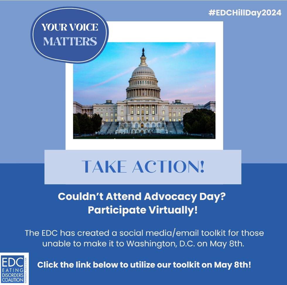 Even if you couldn’t attend Eating Disorders Coalition Advocacy Day in person, you can still participate! Access the Eating Disorders Coalition toolkit: bit.ly/3wh3RSF #EDCHillDay2024