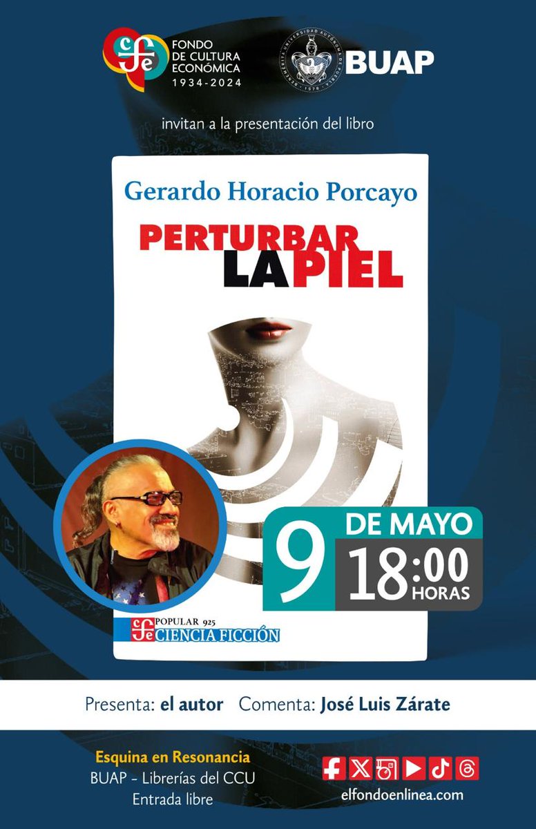 Disfruta de la presentación de "Perturbar la piel" del escritor Gerardo Horacio Porcayo (<a href="/LoboRafagas/">Gerardo Horacio Porcayo</a>) mañana a las 18 hrs en <a href="/BUAPoficial/">BUAP</a> - Librerías del CCU. 
Comenta: <a href="/joseluiszarate/">Jose Luis Zarate</a>.
¡Entrada libre!

<a href="/LibreriasEducal/">libreriaseducal</a>
#RepúblicaDeLectores #LeerTransforma