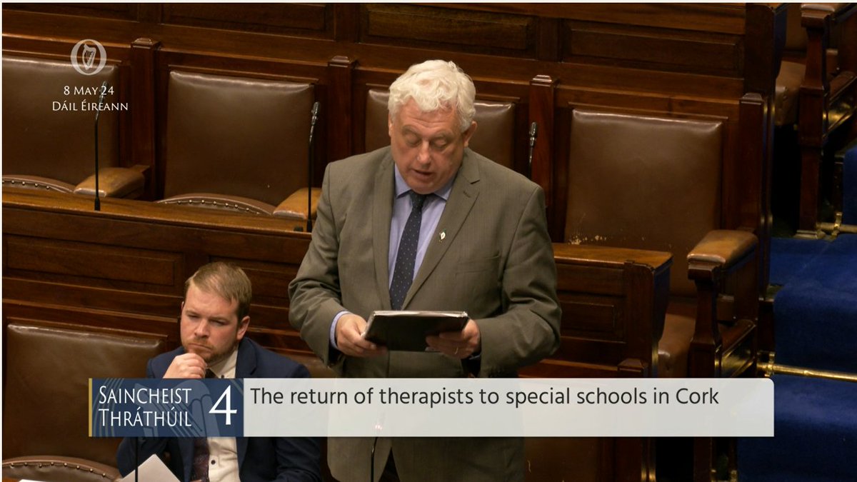#Dáil Topical Issue 4: Deputies @ThomasGouldSF @Donnchadhol - To the Minister for Children, Equality, Disability, Integration and Youth - To discuss the return of therapists to special schools in Cork. bit.ly/2wRX0Aj #SeeForYourself