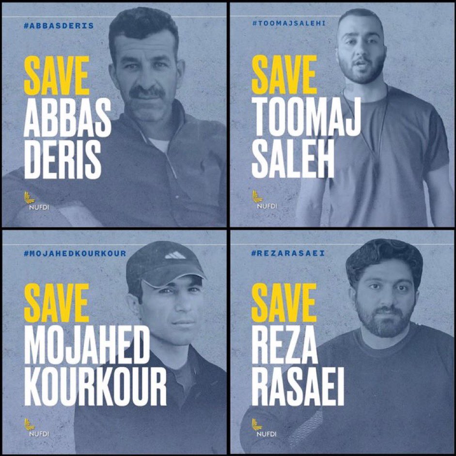 N’oublions pas le rappeur #ToomajSalehi, #RezaRasaei, #MojahedKourkour et #AbbasDeris, condamnés à mort par le régime des mollahs d’#Iran pour s’être opposés à lui ! Soyons leur voix et exigeons leur libération ! #IRGCterrorists #StopExecutionsInIran #FreeToomaj @mamadporii…
