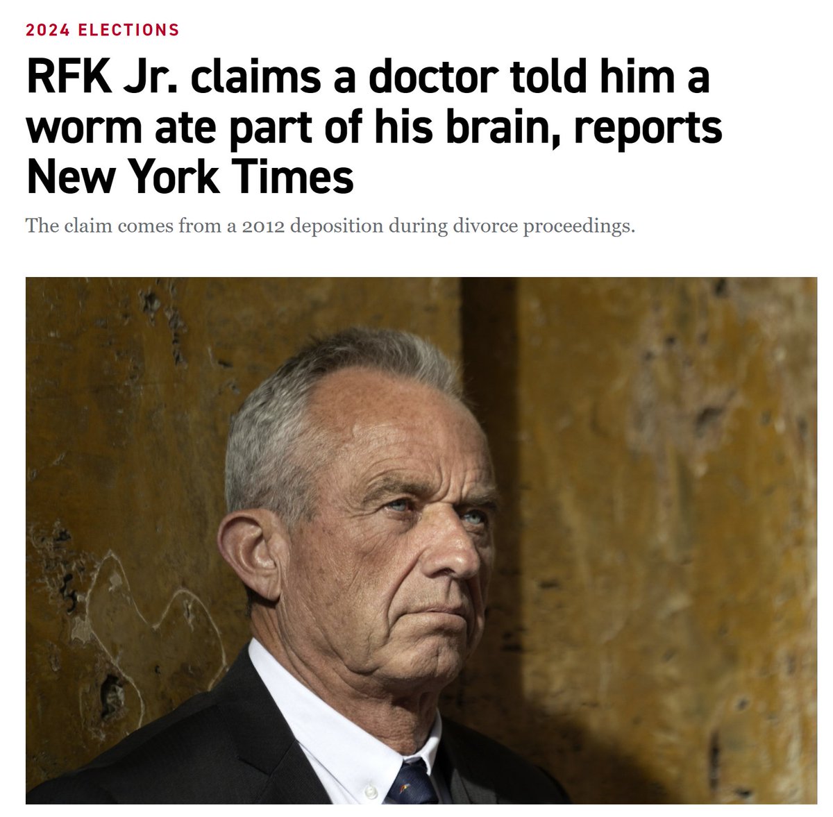 RFK Jr's brain is so toxic, a worm crawled in there, ate a piece of it, and died. 2024 is wild, y'all.
