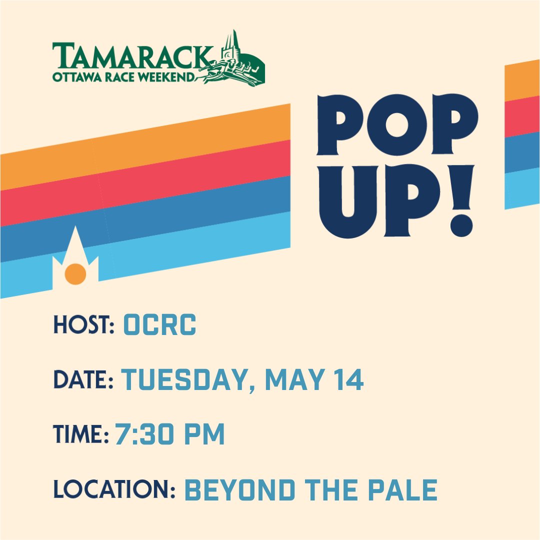 You're invited to a @ottawaracewknd Pop Up with @Ottcityrunclub at Beyond the Pale at 7:30pm on Tuesday, May 14! Join your running community as we count down to celebrating 50 years of running in the Nation's Capital at Tamarack Ottawa Race Weekend 2024!
