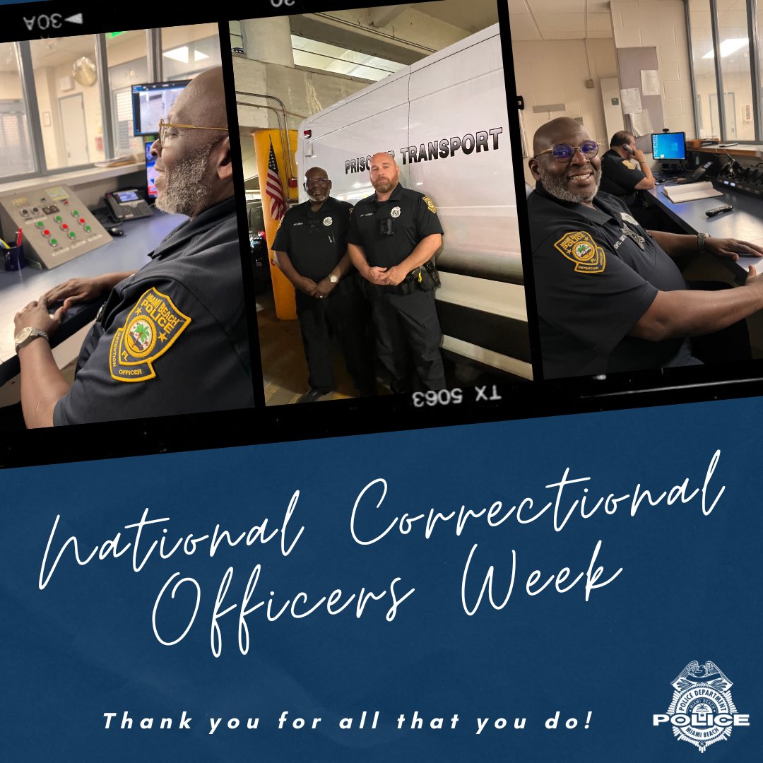 Celebrating #NationalCorrectionalOfficersWeek! We honor MBPD’s detention officers for their dedication in ensuring safe inmate transport and timely officer return. Their commitment to Miami Beach's safety is invaluable. Thank you! #yourMBPD 🚔👮‍♂️