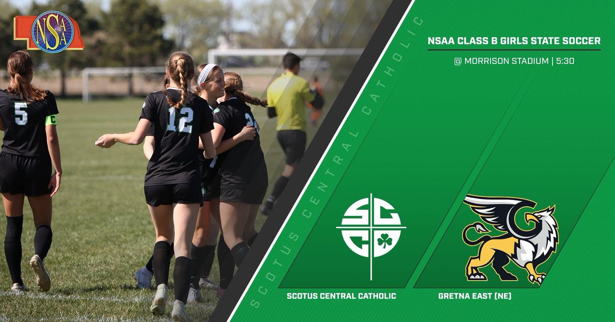 ⚽️STATE GIRLS SOCCER GAMEDAY⚽️ ☘️Scotus Central Catholic vs @gretnaeasthigh 📍Morrison Stadium ☘️ 5:30 p.m. ☘️ #GoRocks ☘️ #nebpreps