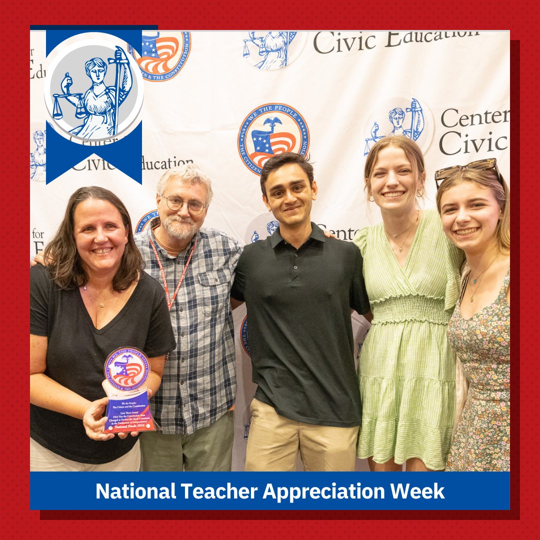Superstar #civics teachers for #TeacherAppreciationWeek! East Kentwood HS alumni with teacher Justin Robbins & Trumbull HS teacher Katie Boland with her We the People Unit 3 award-winning students and scholar Tim Moore of the University of Wisconsin #TeacherAppreciationDay