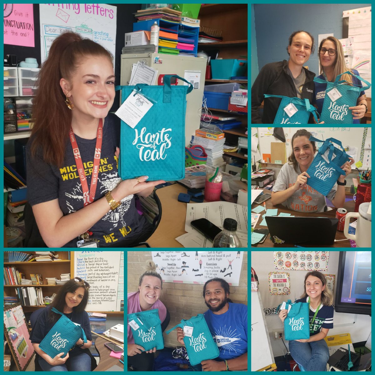 DanDRogersDISD's tweet photo. It's #TeacherAppreciationWeek and a big thank you goes out to #HartsofTeal for their donation of new lunch bags for teachers and their mission of promoting health! #EaglesExcellence #OvarianCancerAwareness @TbrandtTom https://t.co/cSCDXx6pyS