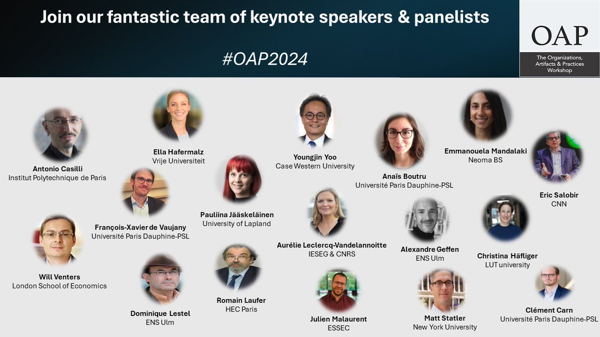 🔎 The program of the 14th OAP workshop is now online: lnkd.in/e5tANAeK Join us for an exceptional discussion about 'AI and the artificialities of intelligence: what matters in and for organizing' #OAP2024 #AI #ArtificialityofIntelligence #OrganizationStudies