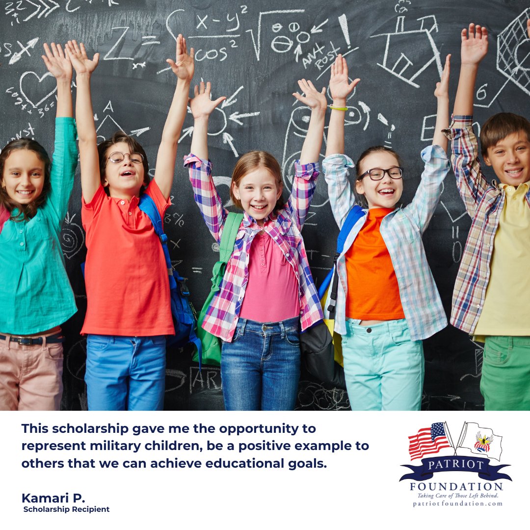 Donate today at PatriotFoundation.org Nobody understands #sacrifice like the #MilitaryChild and their families. That is why #PatriotFoundation is dedicated to helping them achieve their #academic goals through post secondary #education #scholarships. #MilitaryFamilies