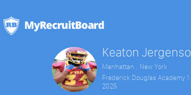 2025 Keaton Jergenson @KJergenson2006 Manhattan , NY Frederick Douglas academy 1 @CCC_CometFB 5'10', 203, 4.6 DE myrecruitboard.com/#/athlete/3ba4…