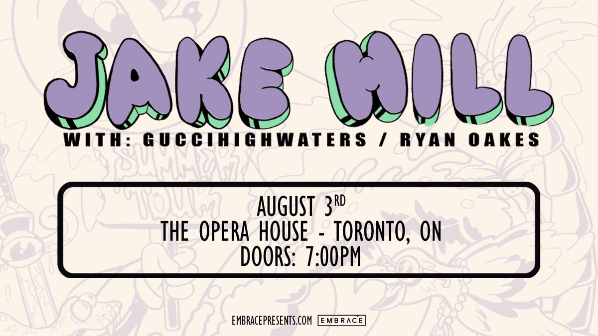 JUST ANNOUNCED: Catch #JakeHill when he returns to Toronto with his fusion of hip-hop and metalcore on August 3rd, this time at the Opera House. Presale: Thur May 9th | Code: LASTLAUGH RSVP: tinyurl.com/bdf9tf68