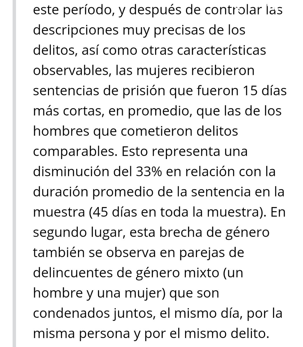 @Verdadincomod20 Estudio sobre #BrechaDeSentencia:
Si un hombre y una mujer son detenidos juntos por el mismo delito, juzgados al mismo tiempo y con el mismo juez, la mujer recibe 33% menos de cárcel en promedio.
Otro ejemplo cotidiano de ginocentrismo.

Link doi.org/10.1111/ecca.1…