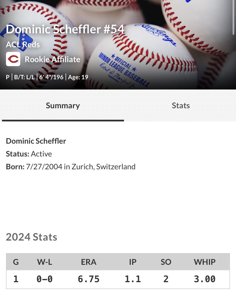 Dominic Scheffler from Zürich, Switzerland, made his debut this week in the Arizona Complex League. He is the first Swiss born and developed player to ever play MLB affiliated baseball. Big moment for Swiss baseball. Look forward to seeing his development