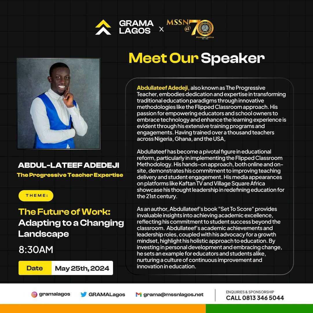 GRAMALagos's tweet photo. To advance education, schools owners and administrators require the right mindset, skillset and toolset.

A flipped class expert, The Progressive Teacher as @FlippedClExpert is fondly addressed, will be at #GRAMAConference24 to serve breakfast.

Why do you want to miss out? https://t.co/N1Y7zspuow
