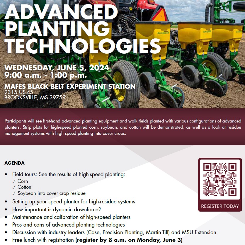 Mike Mulvaney (@thedirtdude) on Twitter photo -Wish you could plant more acres on time?
-How important are new planter components?
-Do they pay?
Come see for yourself at my Advanced Planting Technologies Field Day in Brooksville, MS June 5 w/ <a href="/johnwesleylowe/">J. Wes Lowe, Ph.D.</a>. Free registration: shorturl.at/CDHJO <a href="/MSUExtService/">MSU Extension</a> -Wish you could plant more acres on time?
-How important are new planter components?
-Do they pay?
Come see for yourself at my Advanced Planting Technologies Field Day in Brooksville, MS June 5 w/ <a href="/johnwesleylowe/">J. Wes Lowe, Ph.D.</a>. Free registration: shorturl.at/CDHJO <a href="/MSUExtService/">MSU Extension</a>