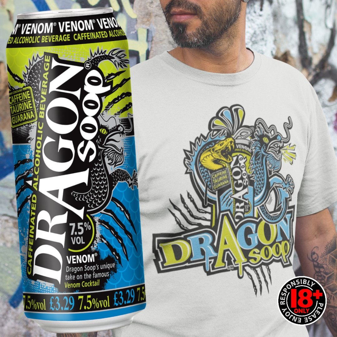 Ssseriously good... 🐍 >> dragonsoop.com/stockists 7.5% ABV. Contains Caffeine, Taurine & Guarana. 18+ only. Please enjoy #dragonsoop responsibly