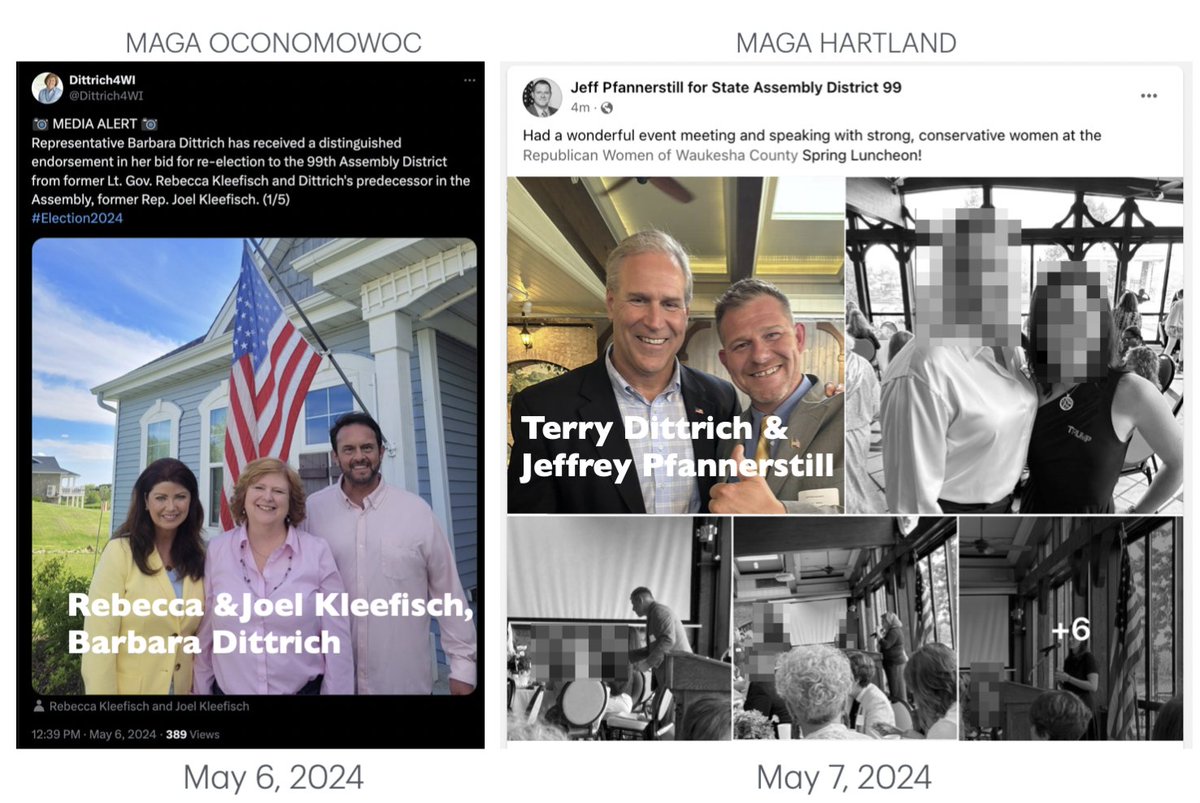 jnorcr's tweet photo. 98 days to the partisan primary election in #Wisconsin.
Rebecca and Joel Kleefisch line up with #MAGAOconomowoc.
The Chair of the Republican Party of Waukesha County lines up with #MAGAHartland.
#WIAD99 https://t.co/GN7LBgVXZj
