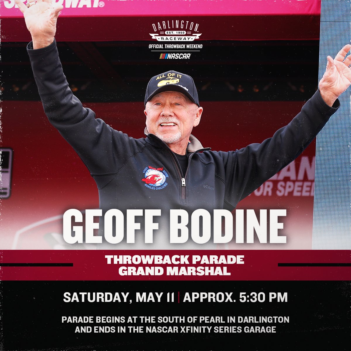 Geoff Bodine will be our Grand Marshal for the #NASCARThrowback Parade! 

#NASCARLegends