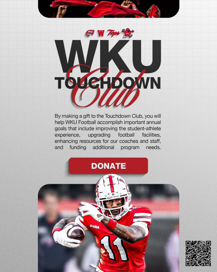 Help us reach new heights with a gift to the WKU Football Touchdown Club! Each donation will provide enhanced resources to help our student-athletes succeed on and off the field. 🔗 goto.ps/WKUTDClub2024