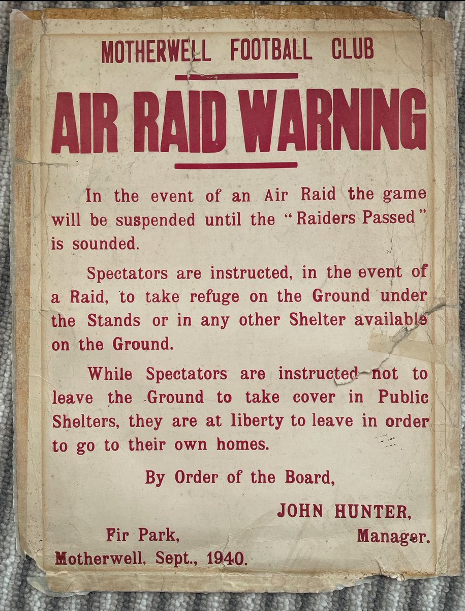 Air Raid Warning poster from Fir Park 1940. #heritagematters