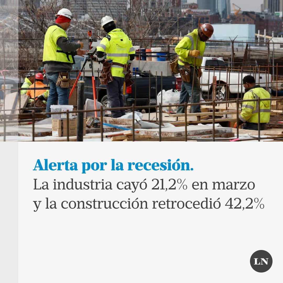 En la medición intermensual, las fábricas tuvieron una baja de 6,3%, mientras que las obras retrocedieron 14,2%; en el acumulado del primer trimestre, las caídas son de 14,8% y 30%, respectivamente lanacion.com.ar/economia/la-in…