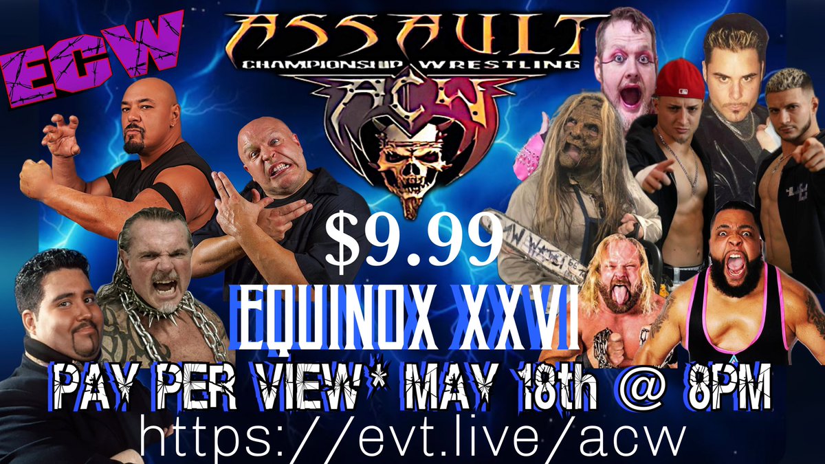HEY CONNECTICUT MISS ACW. STREAM LIVE FROM YOUR COUCH MAY 18th evt.live/acw Tickets still available for the LIVE show in Williamstown NJ ACW.SIMPLETIX.COM @ECWwebsite #ecw #jasonknight #mikeywhipwreck #pitbull #garywolf #joelgertner #acw