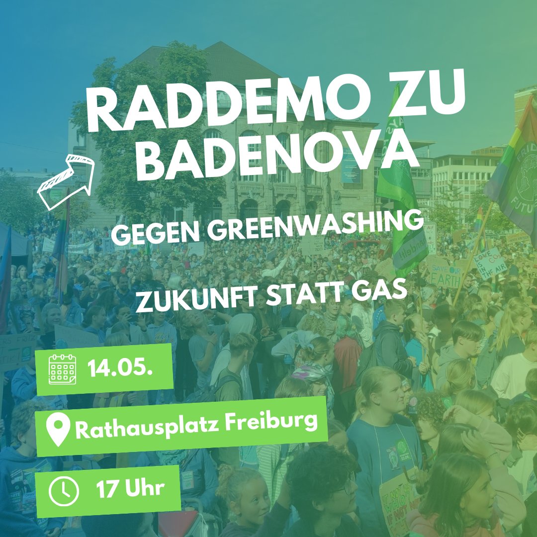 👉 Raddemo in #Freiburg gegen die Mitgliedschaft der Badenova in der Lobbyorganisation 'Zukunft Gas' am 14.5. um 17 Uhr 👈
Mit dem Fahrrad vom Büro des Aufsichtsratsvorsitzenden (OB Horn)direkt vor die Badenova -Firmenzentrale
#greenwashing #zukunftstattgas #badenova  #fossilfree