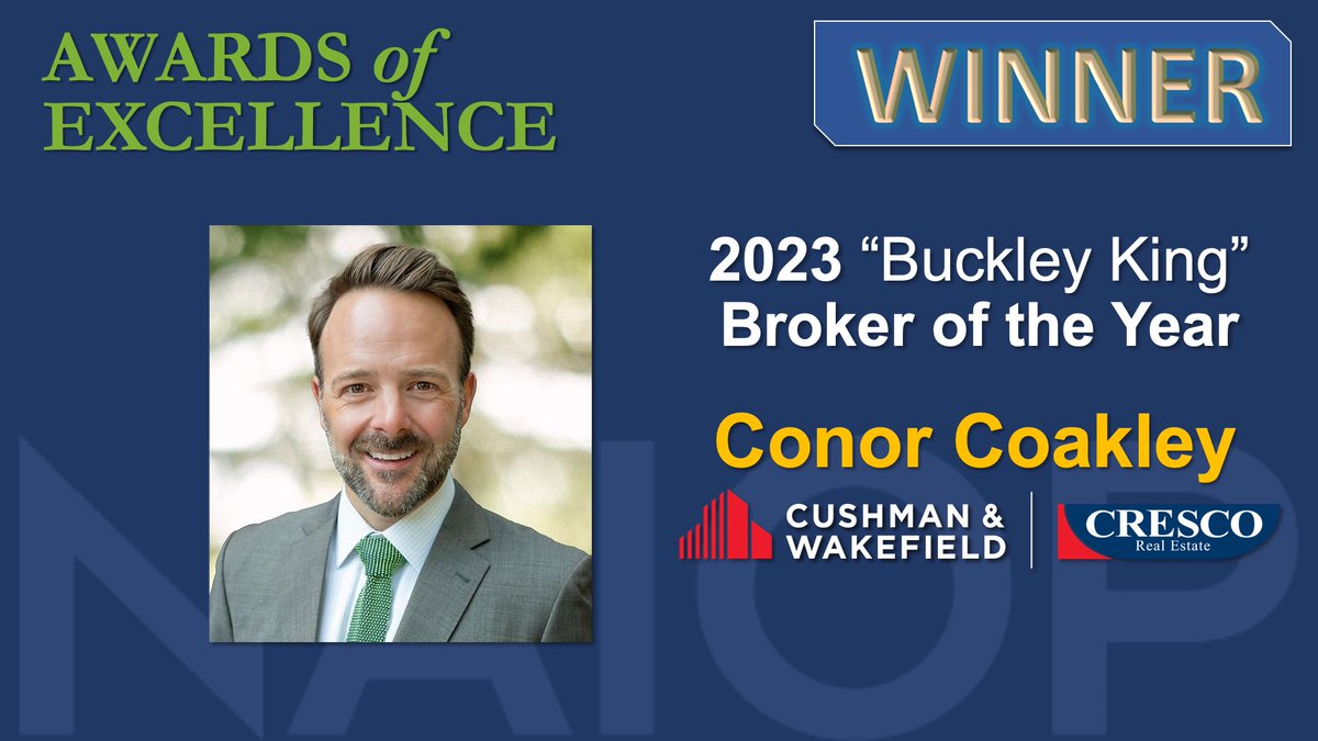 Congratulations to <a href="/ConorMCoakley/">Conor M. Coakley</a> of <a href="/Cresco_RE/">Cushman & Wakefield | CRESCO Real Estate</a> for 2023 "Buckley King" Broker of the Year Award