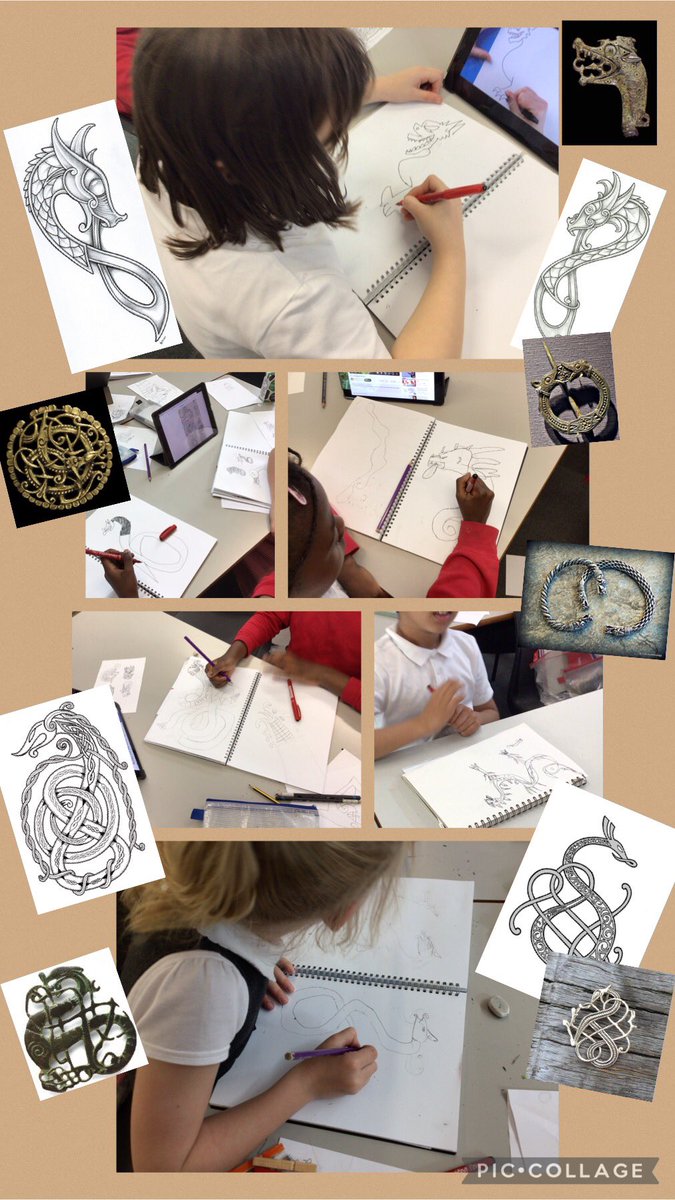 Our year 4 were busy creating their own Viking dragon print designs today. There was plenty of concentration to ensure their dragons had an interlacing body similar to those found on the artefact pictures they had explored.