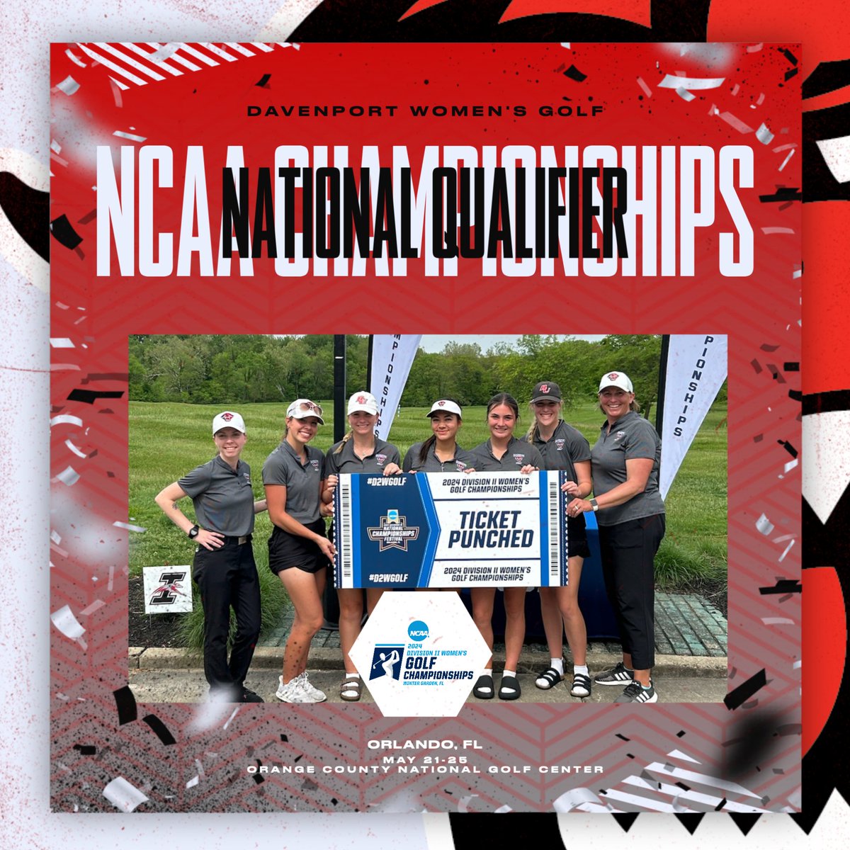 DUAthletics's tweet photo. They did it! The women's golf team will be heading to Orlando, FL for the NCAA DII National Championships May 21-25 after finishing 5th at the East Regional. Hannah Meloche was the top finisher for DU in a tie for 8th and shot 76 today.
#DUingWork #DUGolf #DUPanthers https://t.co/NmUg8khPGq