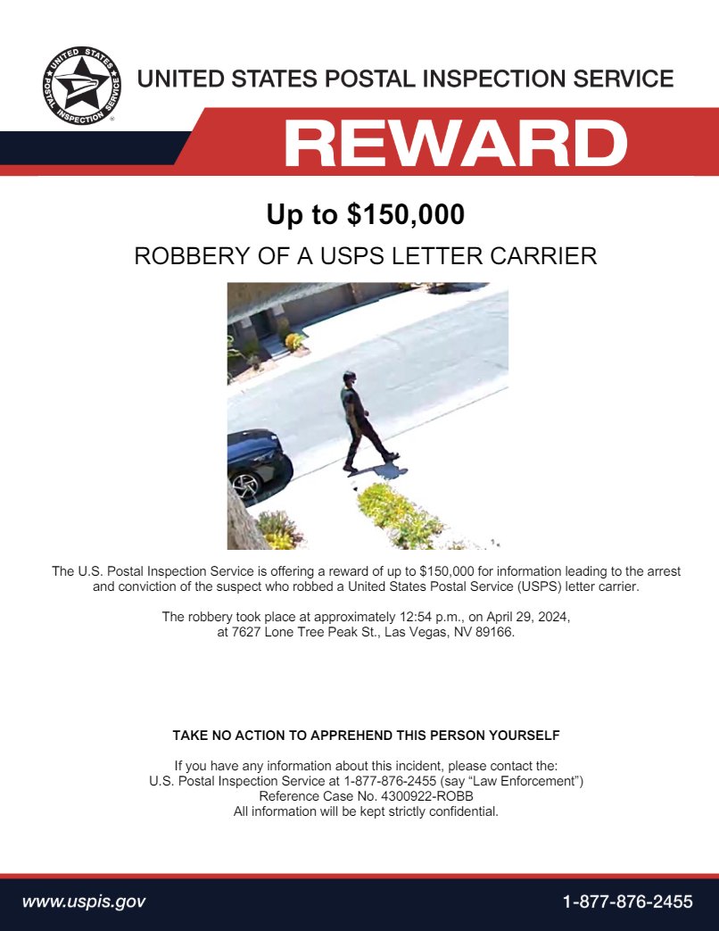 BREAKING: Officials searching for suspect accused of robbing USPS letter carrier in northwest Las Vegas. Details: fox5vegas.com/2024/05/08/sus…
