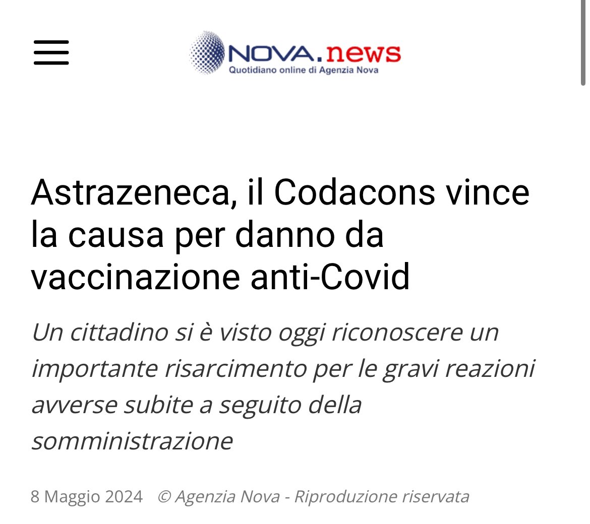 Il Codacons rende nota una nuova vittoria in tema di danni da vaccinazione anti-Covid, ottenuta per conto di un cittadino che si è visto oggi riconoscere un importante risarcimento per le gravi reazioni avverse subite a seguito della somministrazione del vaccino #AstraZeneca.