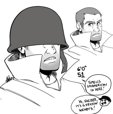 TabiKato's tweet photo. Last but never least, my version of Solider. IDK why I've made him weirdly attractive. #TF2fanart #tf2solider https://t.co/E2bORJ9PHU
