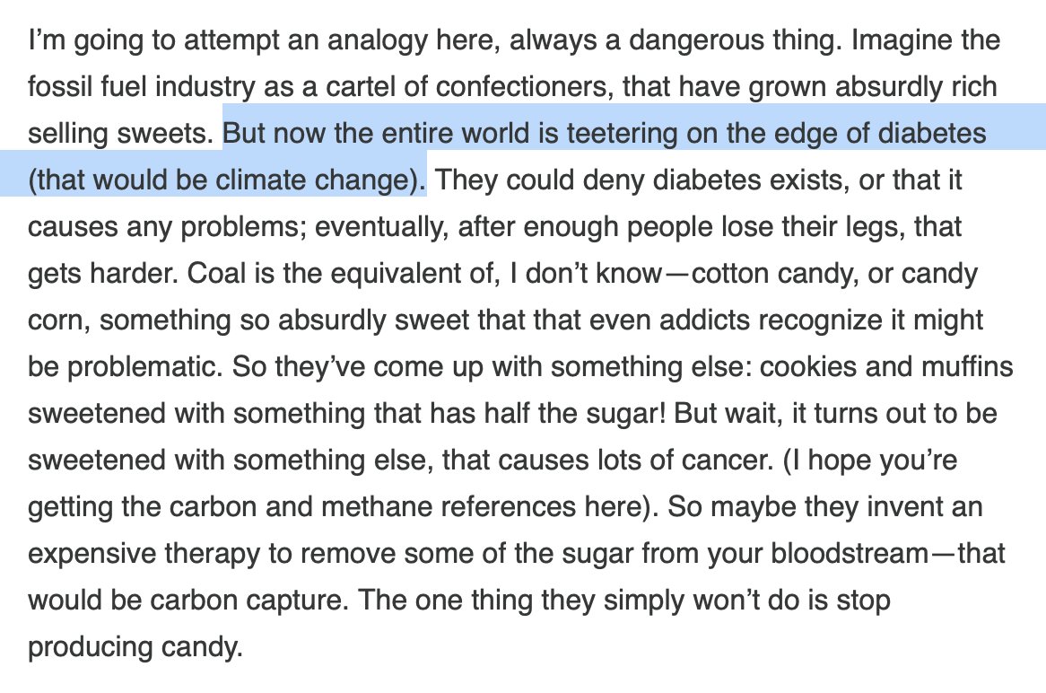 In which @billmckibben seemingly settles something that got me and @TedNordhaus into a minor shitstorm a few years ago: climate change is like diabetes, not an asteroid. billmckibben.substack.com/p/all-about-th…