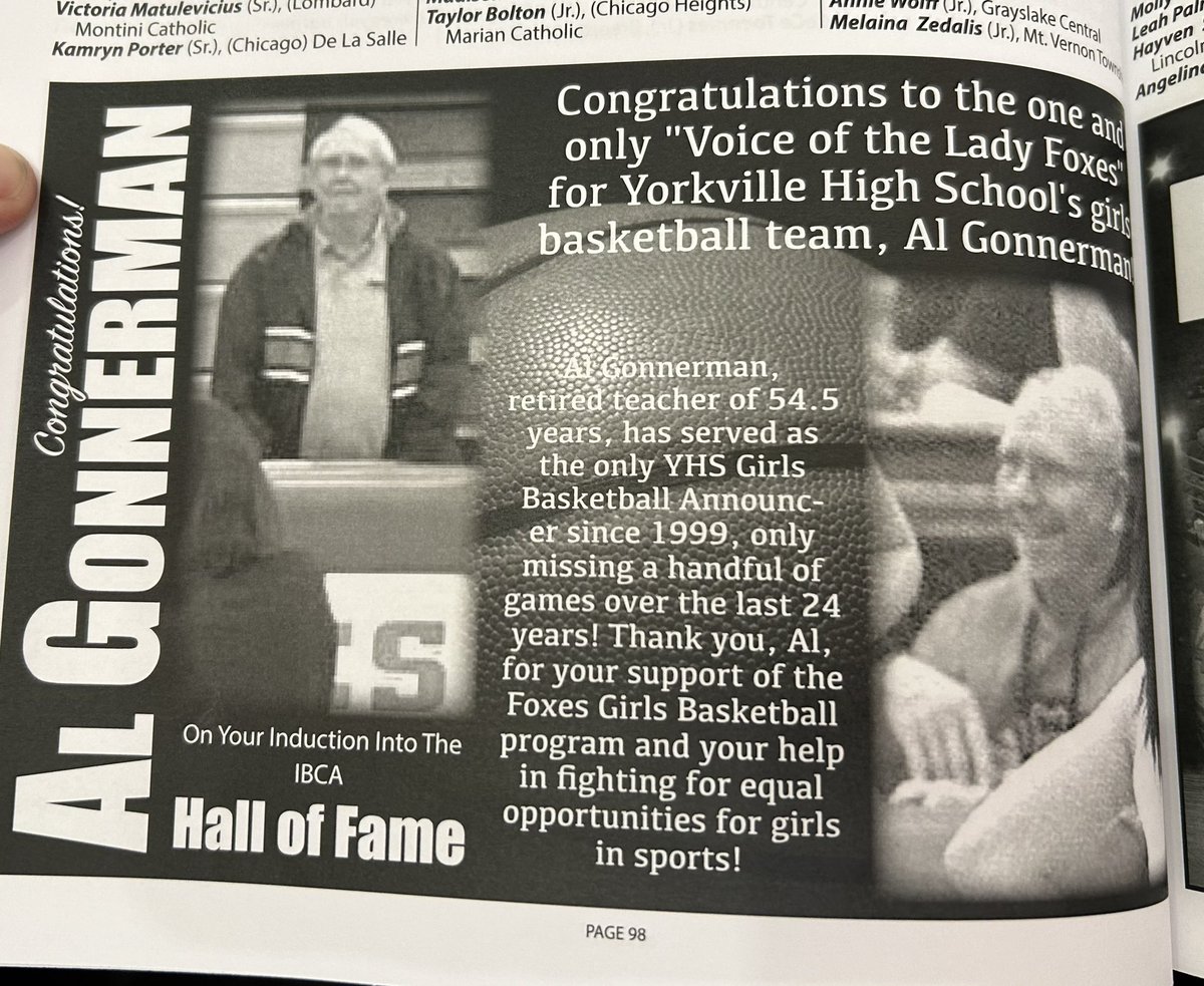 Congratulations to the one and only “ voice of the lady Foxes” Al Gonnerman on his recent induction into the IBCA Hall of Fame in the Friends of Basketball category! Very deserving recognition for a wonderful supporter and advocate for girls sports! @coachwensits