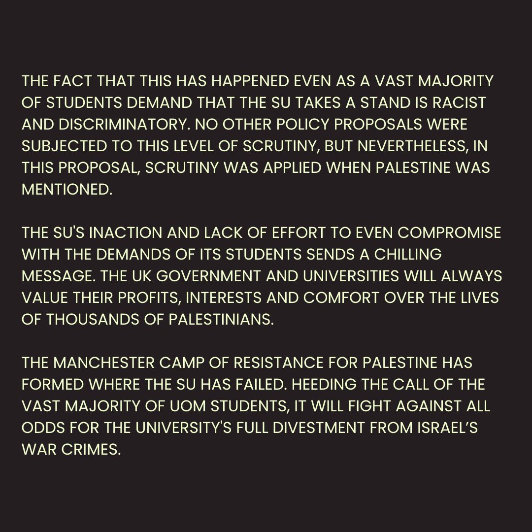 The Manchester Camp of Resistance for Palestine response to the recent UoM SU statement.